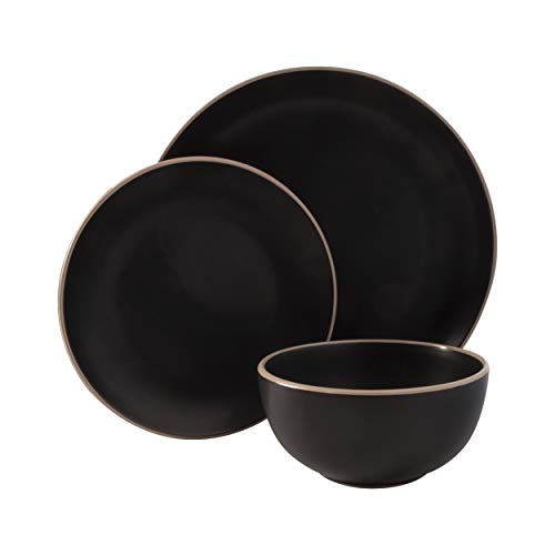 Gibson Home Rockaway Round Stoneware Dinnerware Sets, Service for 4 (12pcs), Black - Thumbnail 2