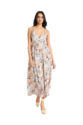 Image of Women's Women's Spaghetti Strap Empire Waist Maxi - Elegant V-Neck Silhouette with Cutout Detail - Summer Occasion Dress