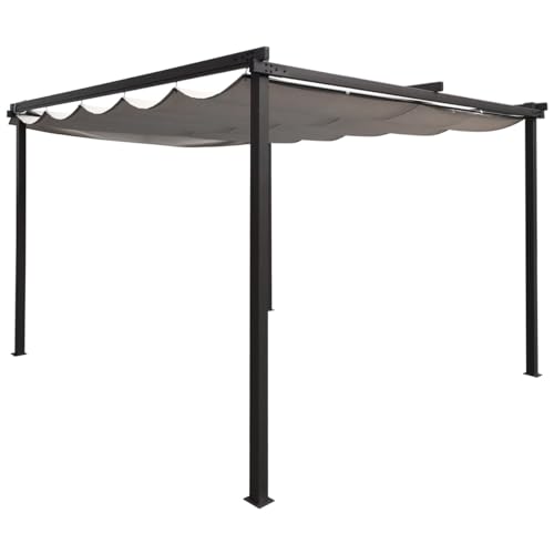 Image of CHARLES BENTLEY 3Mx3M Outdoor Steel Pergola Style Gazebo, Modern, Garden, Patio, Grey, Canopy, Shower Resistant, Retractable Roof, Marquee, Polyester, For, Parties, BBQs, Easy Assembly (300x300x225cm)