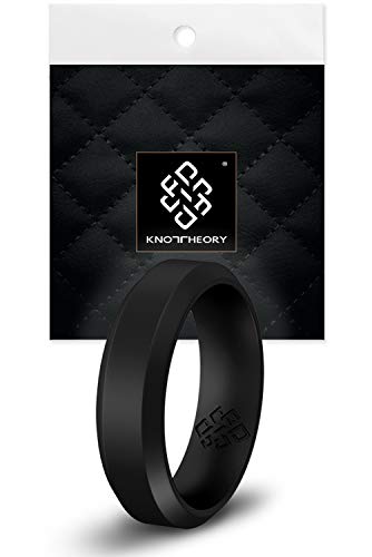 Knot Theory Anillo de silicona de ajuste cómodo biselado para mujeres y hombres, delgado, negro, 4 mm, talla 9