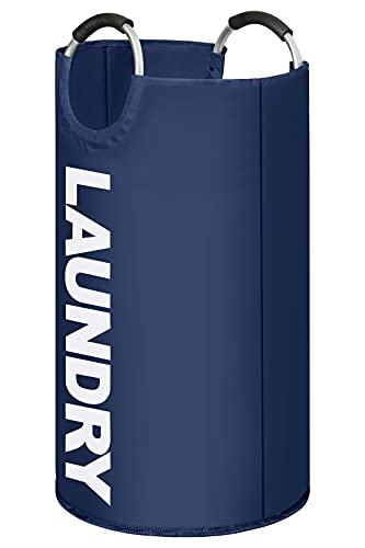 Collapsible Fabric Large Laundry Basket, Freestanding Tall Hamper, Foldable Clothes Bag, Modern Style Folding Washing Bin 6 Colors available 82L (Blue)