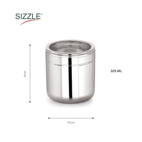 Image of Sizzle Flash Stainless Steel Canisters /Dabba /Storage Containers for kitchen with See Through Lid 325 ML - 1pcs