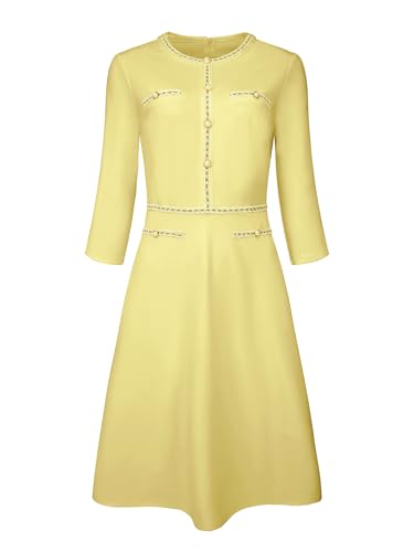 Hobemty Women's Church A-Line Work 3/4 Sleeve Tweed Midi Dresses