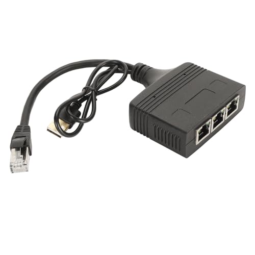 Ethernet Splitter 1 to 3 Speed 1000Mbps, RJ45 Network Adapter for Cat5/5e/6/7/8 Cable, 3 Devices Simultaneous Connection with Charging Support