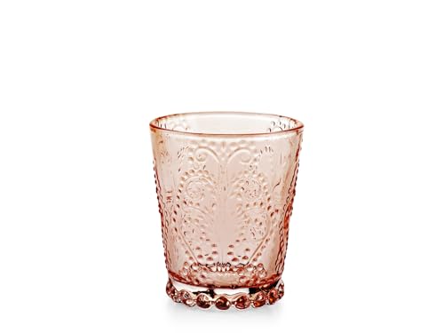 H&H Set 6 Bicchieri Garden in Vetro Lavorato Rosa Antico 35 cl – Eleganti, Resistenti e Lavabili in Lavastoviglie