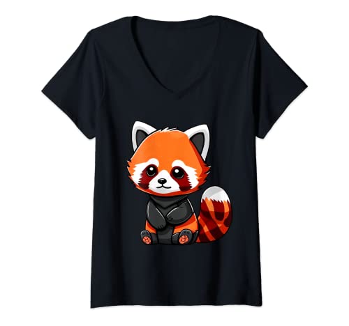 Mujer Panda rojo lindo para hombres y mujeres amantes de los pandas rojos Camiseta Cuello V