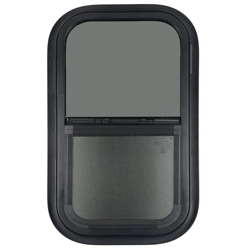 Image of Vertical RV Window, 12 inch W x 18 inch H Tinted Sliding RV Window with Net Screen and Trim Ring, Suitable for 1-1 /8 inch Thick Walls, DOT Approved