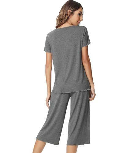 Image of NACHILA Women's Bamboo Viscose Pajama Sets Summer Cooling Short Sleeve Capri Soft Pjs Night Sweats Moisture Wicking Sleepwear
