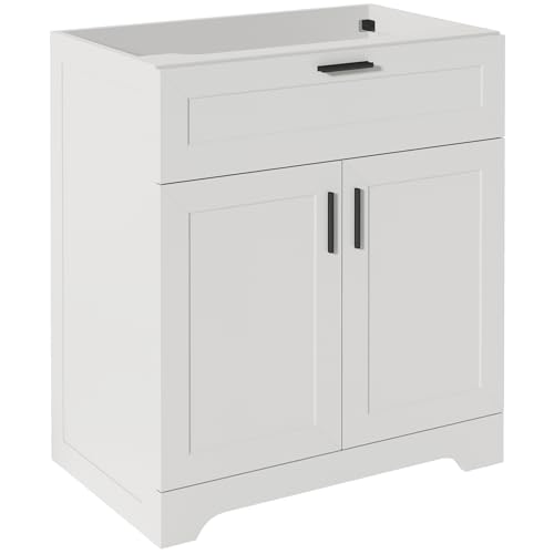 KIGOTY 30' Bathroom Vanity Without Sink, Bathroom Storage Cabinet Without Top, Unassembled Sink Cabinet with Drawer, Soft-Closing Door and Adjustable Shelf (White)