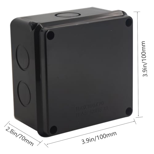 Image of Junction Box, 2 Pcs Reserved Holes Electrical Boxes Waterproof IP65 ABS Plastic Electrical Power Cord Enclosure Project Box Black 3.9 x 3.9 x 2.8 inch(100x100x70mm)