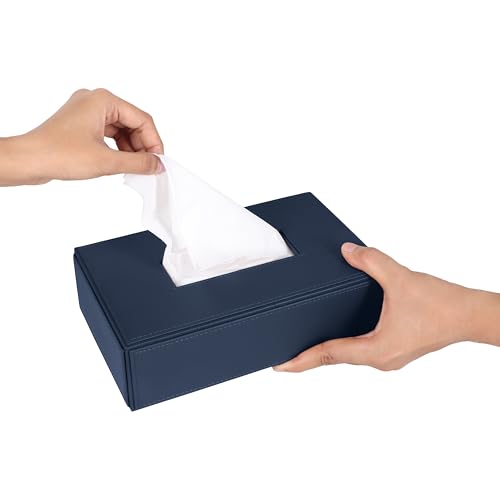 Image of V-CUBE DESIGNS Premium Vegan Leather Tissue Box Holder | Paper Napkin Holder | Sturdy Tissue Case /Cover /Dispenser /Organizer for Home /Bathroom /Office /Table /Desk /Car | Navy Blue