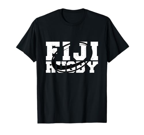 Uma bola de rugby dentro de Fiji Bold Letters vintage Athletic Sport t-shirt, Preto, S