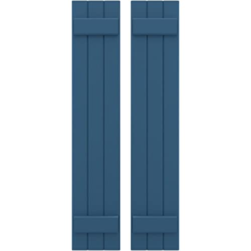 10 1/2"W x 49"H Americraft Three Board (2 Batten) Exterior Real Wood Joined Board-n-Batten Shutters (Per Pair), Sojourn Blue