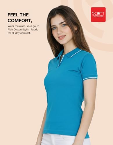 Image of Scott International Women's Cotton Polo T-Shirt | Half Sleeve Plain Collar Tee | Stylish Casual Top | Plain T-Shirt for Girls | Workwear for Office & Casual Wear