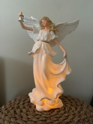 Figurine d'ange priant porcelaine blanche LED 32,8 cm pour statuette maison - 7