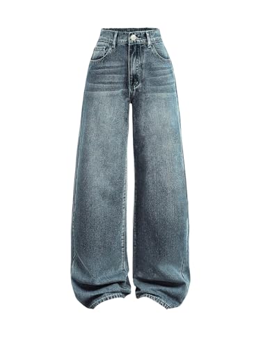 GORGLITTER Girl's Baggy Jeans Elastic High Waisted Denim Pants with Pockets