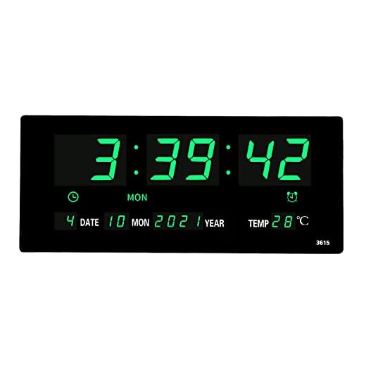 14.1 Inch Oversized LED Digital Wall Clock with Indoor Temperature, Seconds, Date, Day, Memory Function Adapter Included, Wall Decorative for Living Room, Office, Conference Room, Bedroom๏ผGreen
