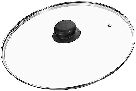 GSV Essentials Universal Tempered Glass Lid for Frying Pan, Pots, Wok, Saucepan, Transparent Glass Cast Iron Lid for Skillets, Toughened Glass Lid with Stainless Steel Rim, Dishwasher Safe (20 cm)