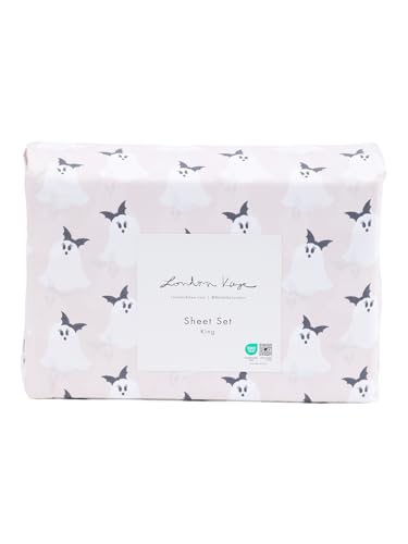 London Kaye Pretty Ghost Halloween Sheet Set Pink Background Twin