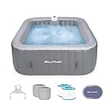 Relxtime Inflatable Hot Tub 4 to 6 Person, Blow Up Spa Square Portable Outdoor Hottub, 130 Soothing Bubble Air Jets, Cover, 2 Filter Cartridges, Grey