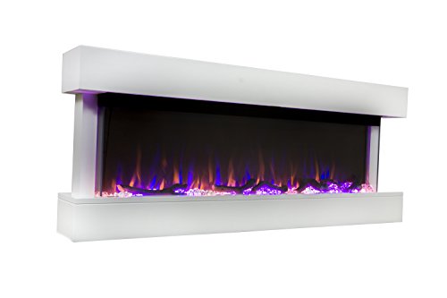 Touchstone Chesmont Smart Electric Fireplace- Wall Hanging Fireplace With 50-Inch Wide White Mantle- Alexa®/Wifi Enabled-10 Color-1500/750 Watt Heater With Thermostat- Crystals & Driftwood-Model 80033 #TOP4