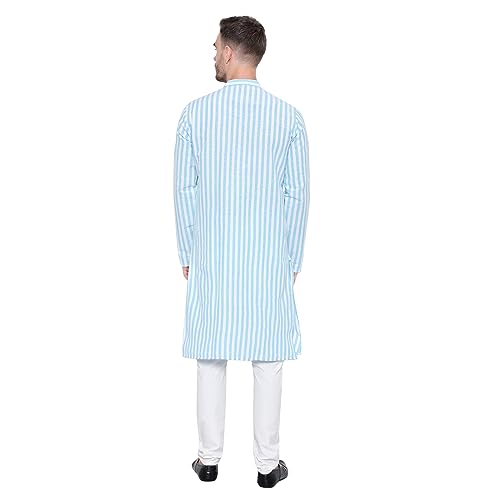 Image of LATEST CHIKAN Broad Striped Cotton Men's Long Kurtas
