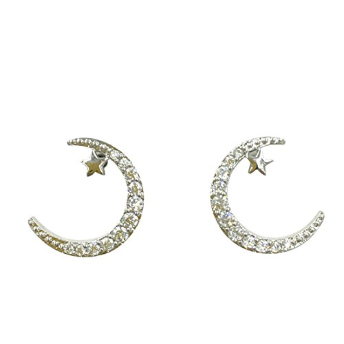 Ficccy 18k Silver Plated Moon Star Earring Moon Elegant Studs Earrings