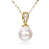 KECHO Gargantilla de oro amarillo de 14 quilates con colgante de perla única para mujer, regalo de aniversario de cumpleaños para ella, 16 pulgadas + 2 pulgadas
