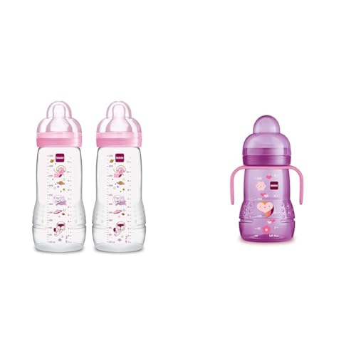 Image of MAM Easy Active Baby Bottle 11oz, Easy Switch Between Breast and Bottle, Easy to Clean, 4+ Months & Plastic Trainer Cup (1 Count), 8 oz. Trainer Drinking Cup with Extra-Soft Spout