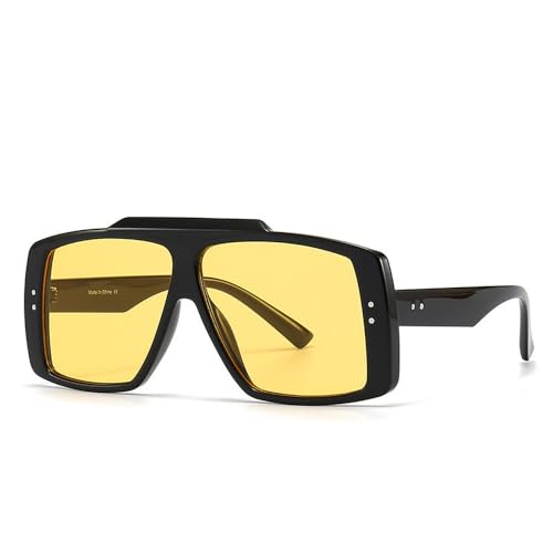 Lunettes de soleil vintage surdimensionnées à dessus plat et verres jaunes C4