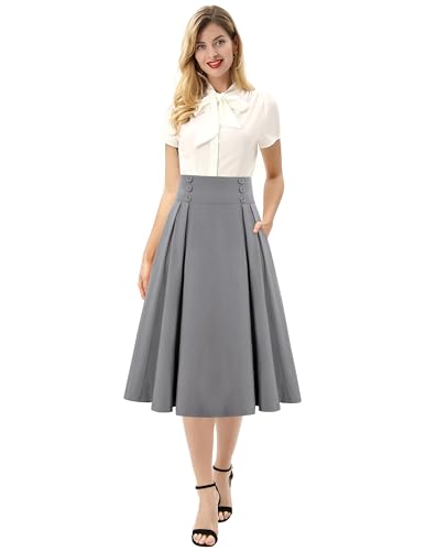 Image of Belle Poque Women's Midi Pleated A-Line Skirts Pockets