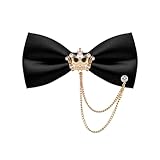 ZULYSTO Mens Adjustable Black Bowtie Set With Gold Metal Crown Chain Two Layer Banquet Neck Bowtie