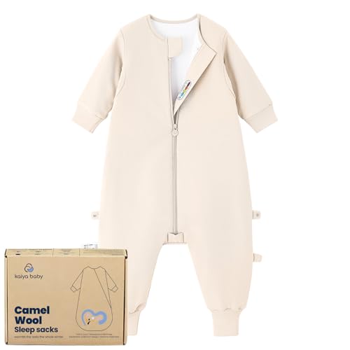 Image of kaiya baby Organic Cotton Sleep Sack with Feet,1.0 TOG Sleep Bag,18-36M | Safe Sleep Design, CPSC Tested, GOTS Certified, Organic Cotton & Camel Wool Filling, Temp Sensing Sticker, Two-Way Zipper