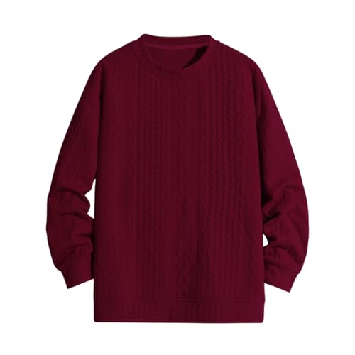 Men's Jacquard Cable Knit Sweaters Casual Round Neck Long Sleeve Pullover Tops Plain Knitted Thermal Sweater