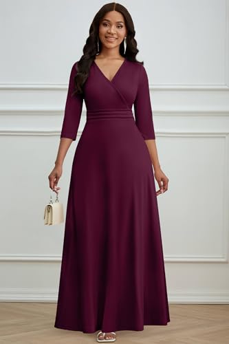 Image of CLOCOR Maxi Dress for Women Long Summer Short Sleeve Evening Formal V Neck A Line Dresses Wedding Guest Empire Waist Elegant