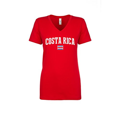 nobrand Costa Rica Women's Flag National Pride Woman V-Neck Tee T-Shirt (Women Red XL)