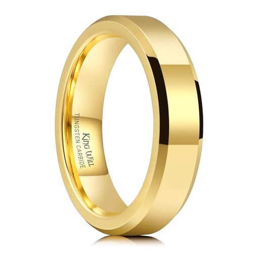 Image of King Will Tungsten Carbide Wedding Band for Men Women-4 /6 /8mm Width 14K Gold Plated Tungsten Wedding Ring Matte Brushed & High Polished Style Comfort Fit Wedding Band Size 6-14