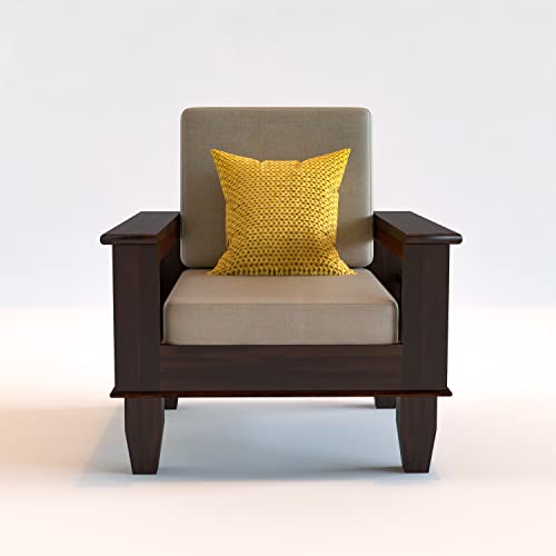 Image of KINGS HOME FURNITURE Sheesham Wooden 4 Seater Sofa for Living Room | Rosewood 4 Seater Cushion Sofa with Side Newspaper Holder for Home & Office | Solid Wood Sofa Set for Lounge (-Walnut,2+1+1 Seater)