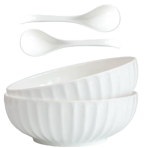 2 Quarts 2 Pcs Extra Large White Serving Bowls with
