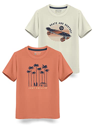 Image of HELLCAT Trendy Typographic Printed Cotton Blend Half Sleeve T-Shirt for Boys - Pack of 2