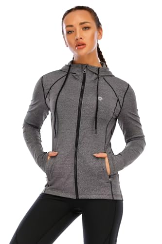 HDTIYUYP Damen-Sportjacke mit LSF – langärmelige Laufjacke mit Kapuze,...
