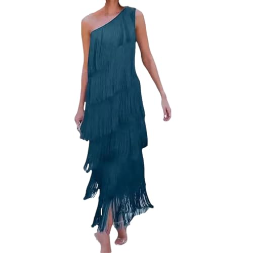 Womens Dresses One Shoulder Maxi Party Elegant Fringed Tassel Evening Dress