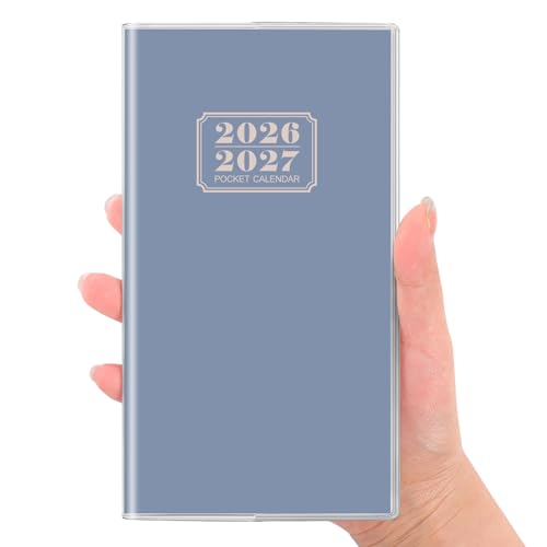 SKYDUE Pocket Calendar 2026-2027 Monthly Planner Jan 2026- Dec 2027 for Purse 6.7 x 3.7 2 Year Small Pocket Planner Compact Design with Plastic Sleeve Blue
