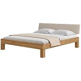 skølm Floki Massivholzbett 180x200 cm – Bettgestell aus Massivholz Eiche geölt – hochwertiges Holzbett mit Bettkopf aus Cord, Beige – Bettrahmen geeignet als Doppelbett – Holzbett Schlafzimmer