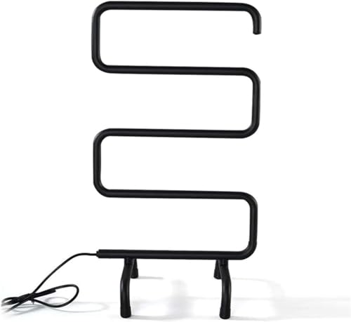 QAZXDRFG Toallero calefactado, toallero eléctrico con Interruptor Integrado, radiador toallero termostático portátil en Forma de S para baño de Hotel, Color Negro