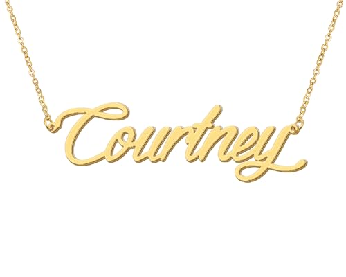 Aoloshow 18k Gold Plated Courtney Name Necklace Womens Name Necklaces Stainless Steel Jewelry for Best Friend