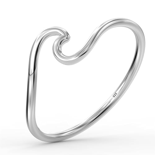 LeCalla 925 Sterling Silver Rings for Women | Ocean Wave & Chevron Thumb Design Rings | Lightweight Summer-Themed, Stackable Midi & Engagement Band Rings(Sizes 6-9No.)3