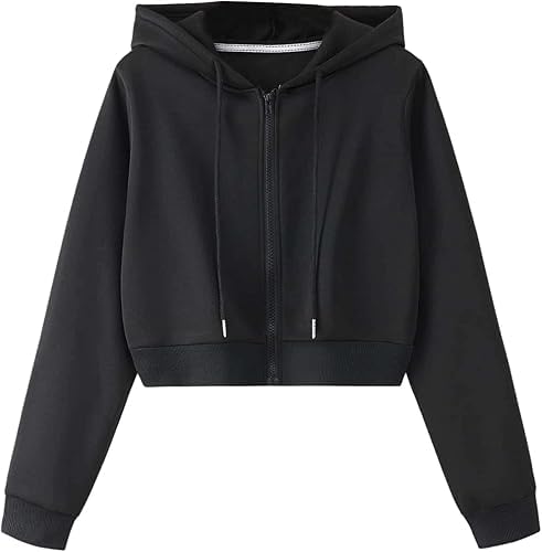 pdkfashions PDKFASHIONSCasual Wear Solid Long Sleeve Drawstring Full Zip Hooded Jacket Crop Sweatshirt for Women's-picture-24