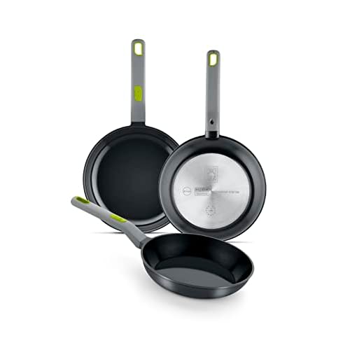 BRA Life | Lot de 3 poêles de 20, 24, 28 cm en aluminium coulé, compatible avec tous types de sources de chaleur