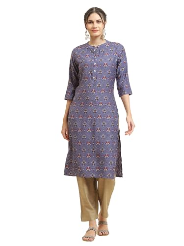 Image of Shree Women Liva (Rayon) White Floral Print Kurta
